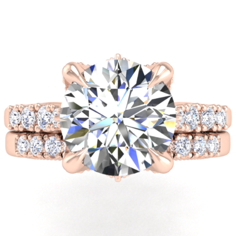Ben Garelick Astra Galactic Rose Gold Head Round Diamond Engagement Ring Set