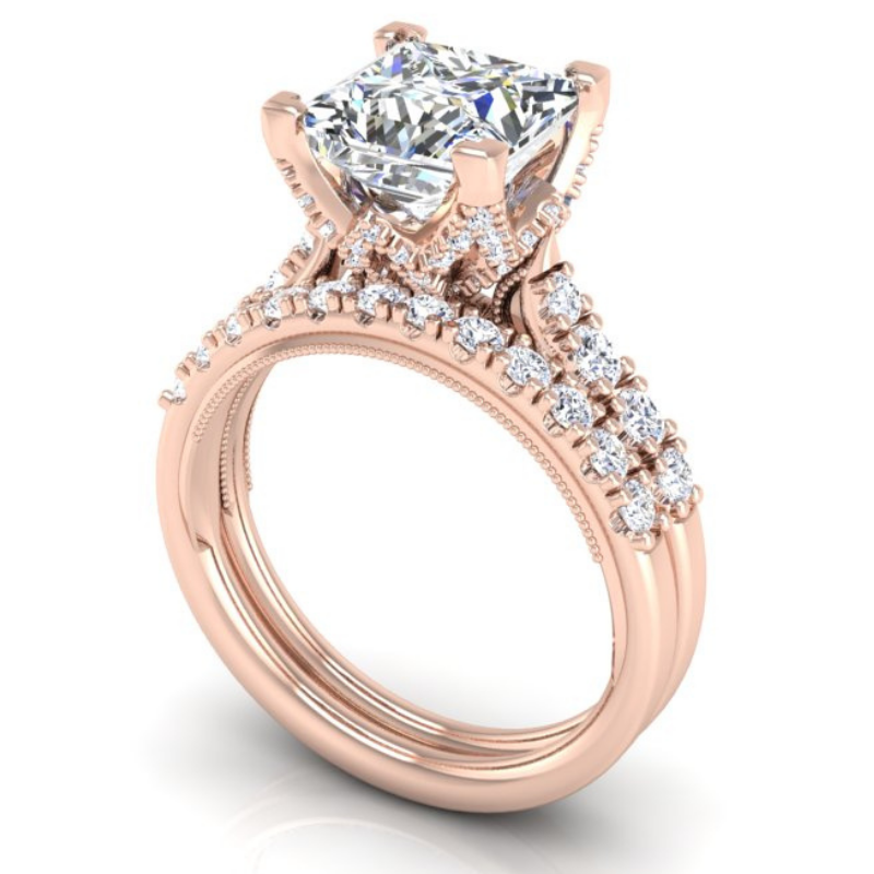 Ben Garelick Astra Galactic Rose Gold 3-Carat Head Princess Diamond Engagement Ring Set