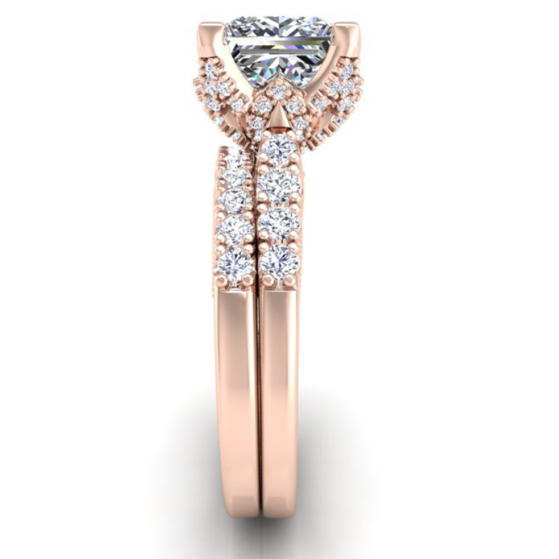 Ben Garelick Astra Galactic Rose Gold 3-Carat Head Princess Diamond Engagement Ring Set