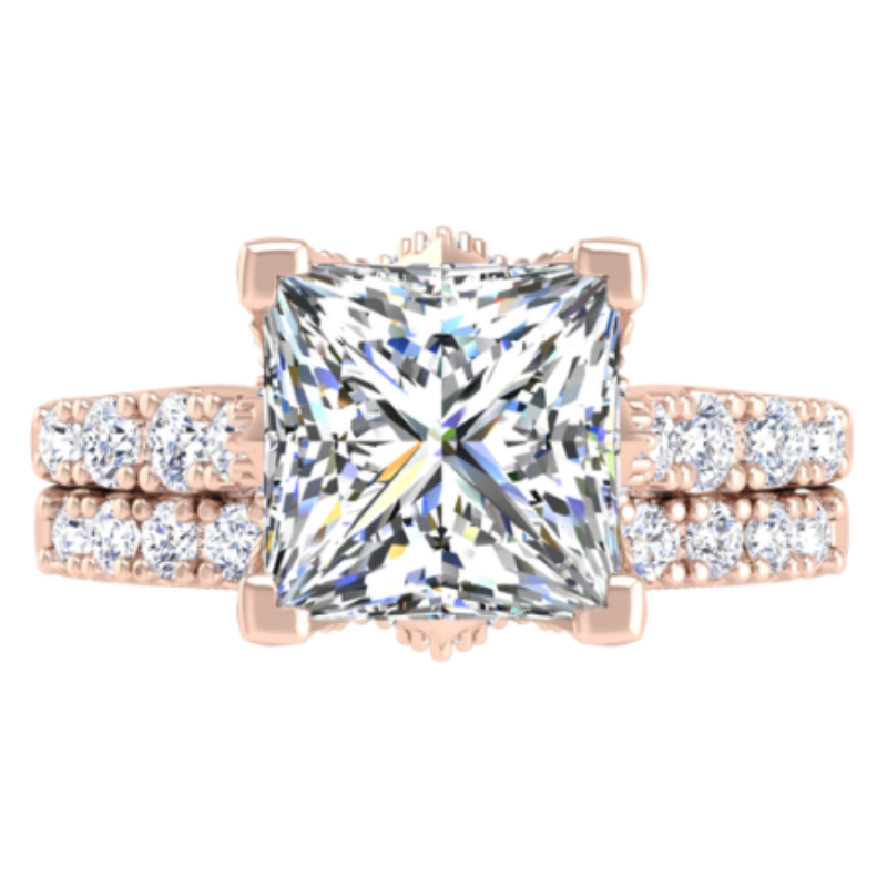 Ben Garelick Astra Galactic Rose Gold 3-Carat Head Princess Diamond Engagement Ring Set