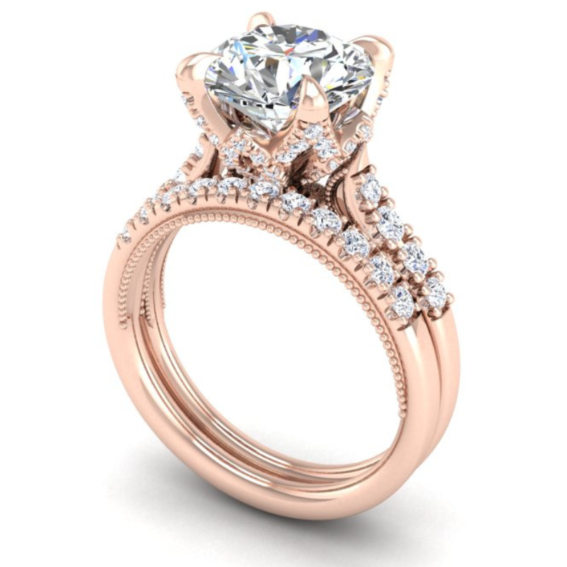 Ben Garelick Astra Galactic Rose Gold 3-Carat Head Round Diamond Engagement Ring Set