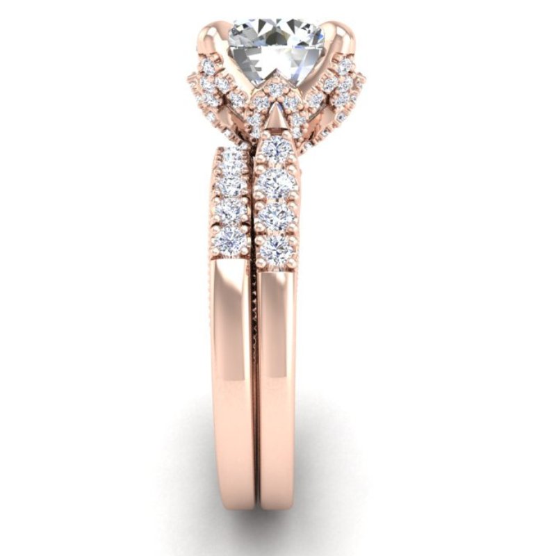 Ben Garelick Astra Galactic Rose Gold 3-Carat Head Round Diamond Engagement Ring Set
