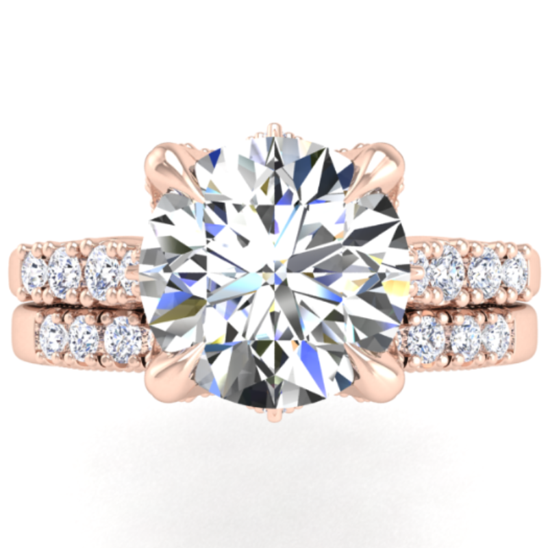 Ben Garelick Astra Galactic Rose Gold 3-Carat Head Round Diamond Engagement Ring Set