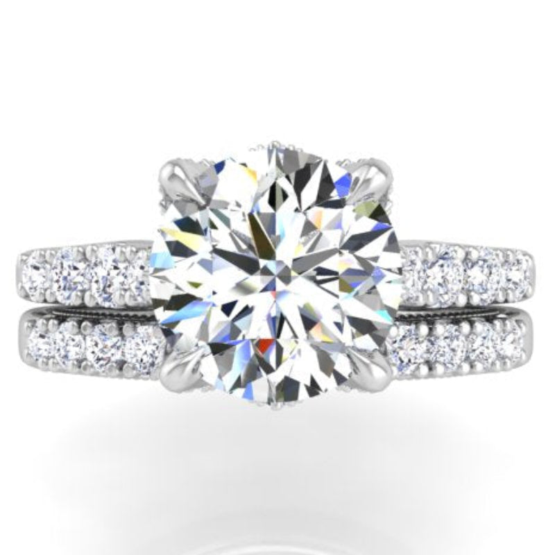 Ben Garelick Astra Galactic White Gold 3-Carat Head Round Diamond Engagement Ring Set Top