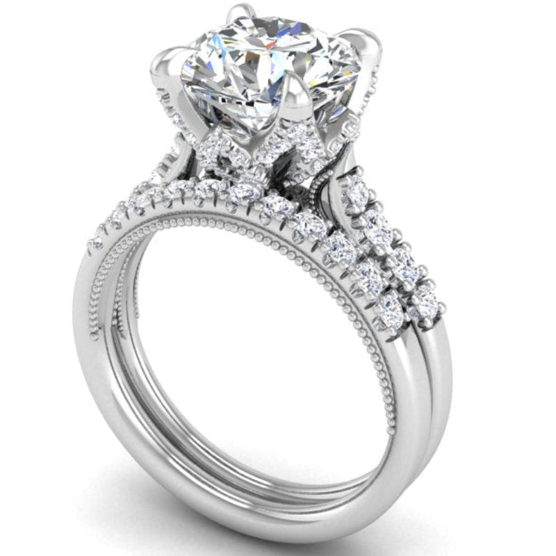 Ben Garelick Astra Galactic White Gold 3-Carat Head Round Diamond Engagement Ring 3D  Set