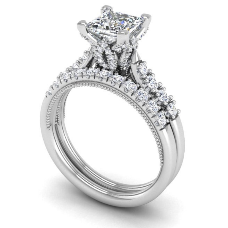 Ben Garelick Astra Galactic White Gold 1-Carat Head Princess Diamond Engagement Ring  Set