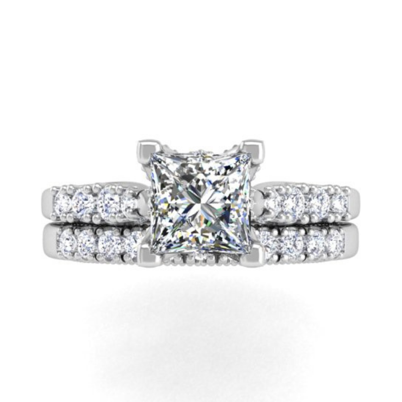 Ben Garelick Astra Galactic White Gold 1-Carat Head Princess Diamond Engagement Ring  Set