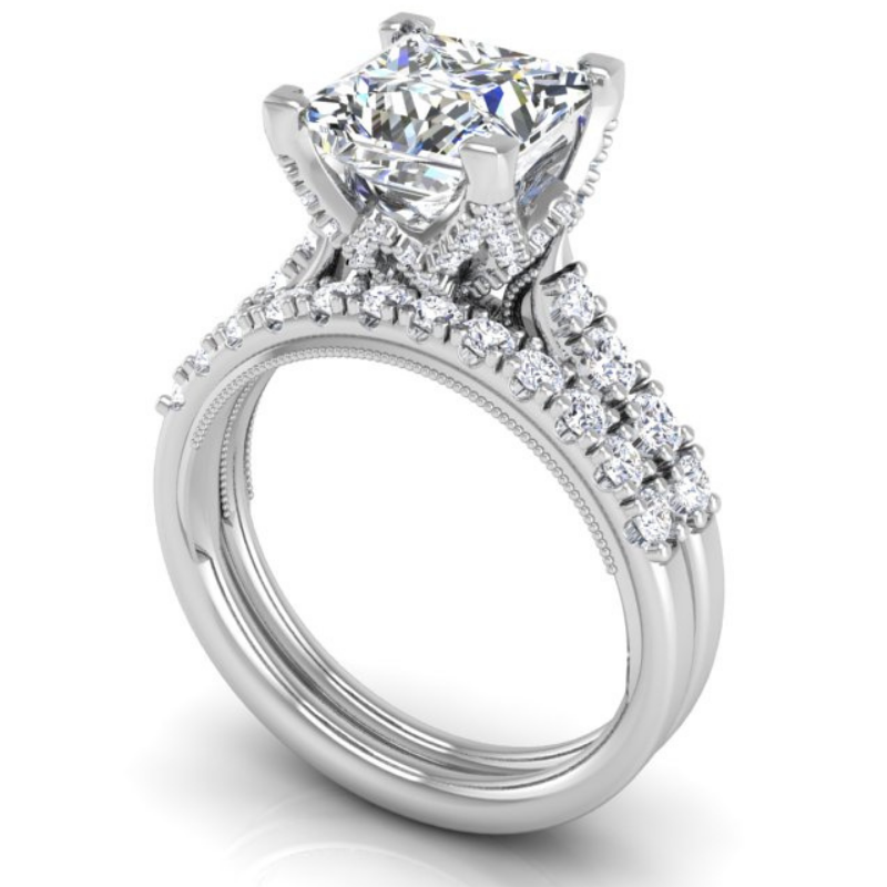 Ben Garelick Astra Galactic White Gold 2-Carat Head Princess Diamond Engagement Ring  Set