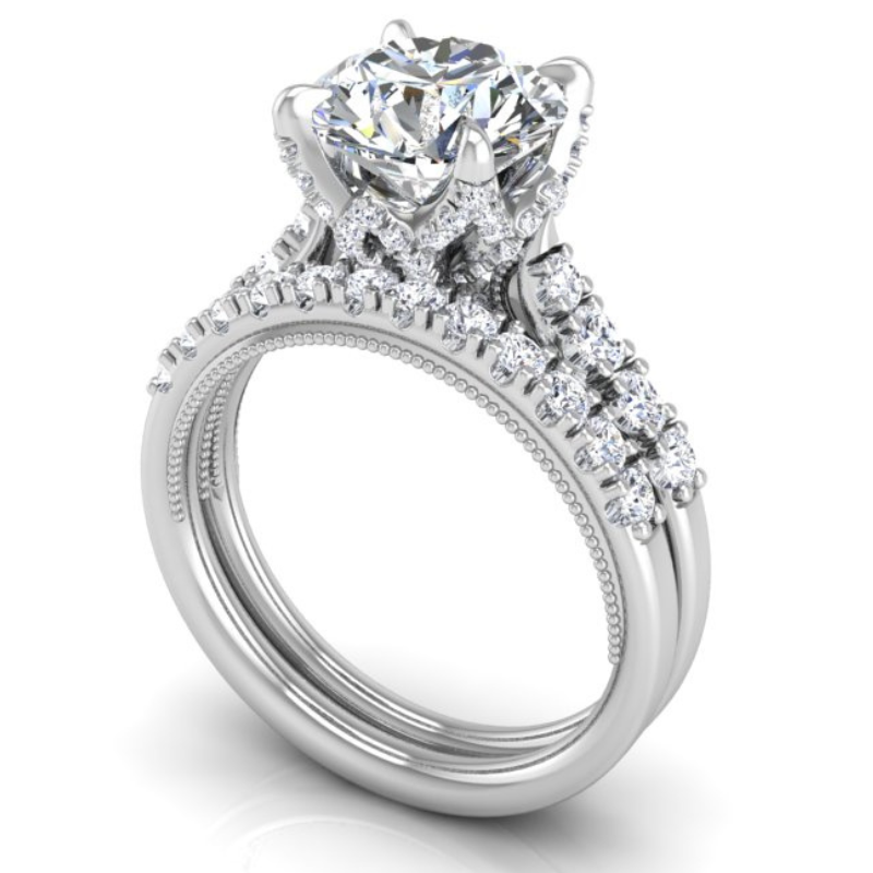 Ben Garelick Astra Galactic White Gold Head Round Diamond Engagement Ring Set