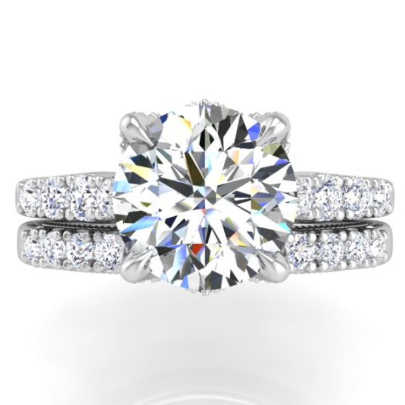 Ben Garelick Astra Galactic White Gold 2-Carat Head Round Diamond Engagement Ring Set Top