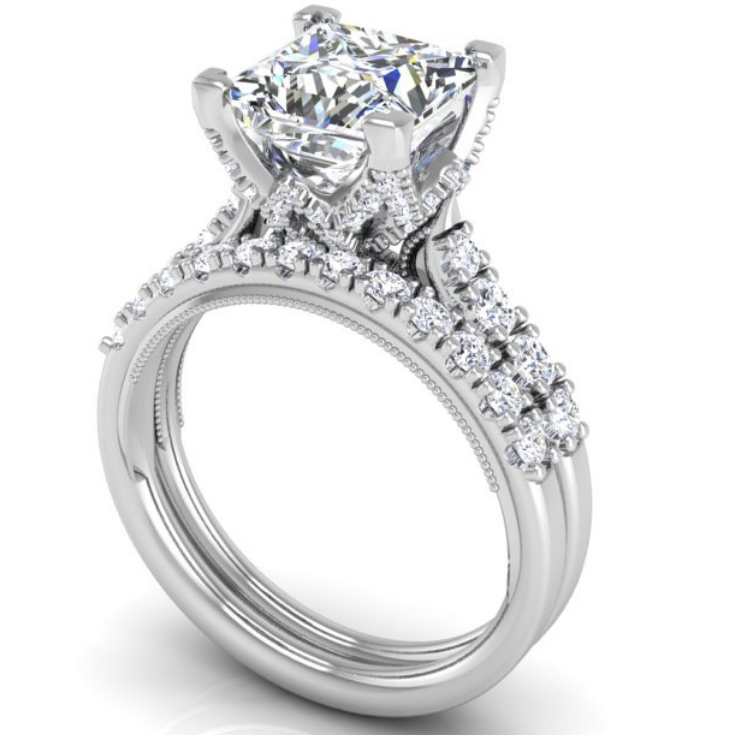 Ben Garelick Astra Galactic White Gold 3-Carat Head Princess Diamond Engagement Ring  Set