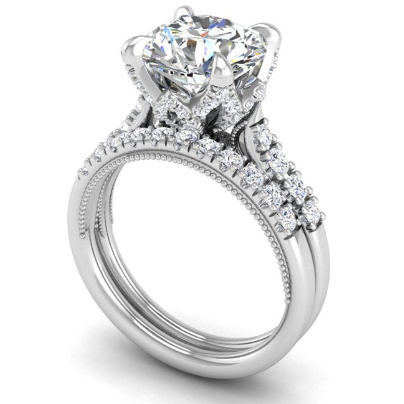 Ben Garelick Astra Galactic White Gold 3-Carat Head Round Diamond Engagement Ring Set