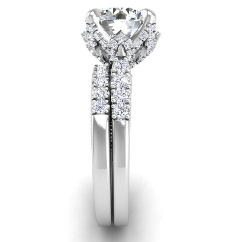 Ben Garelick Astra Galactic White Gold 3-Carat Head Round Diamond Engagement Ring Set