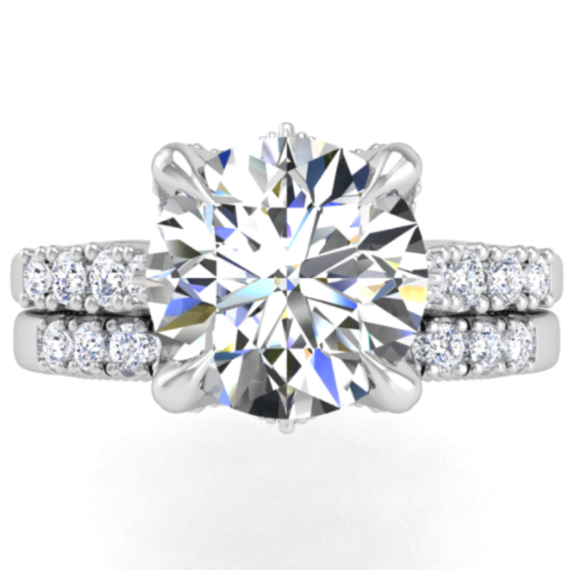 Ben Garelick Astra Galactic White Gold 3-Carat Head Round Diamond Engagement Ring Set