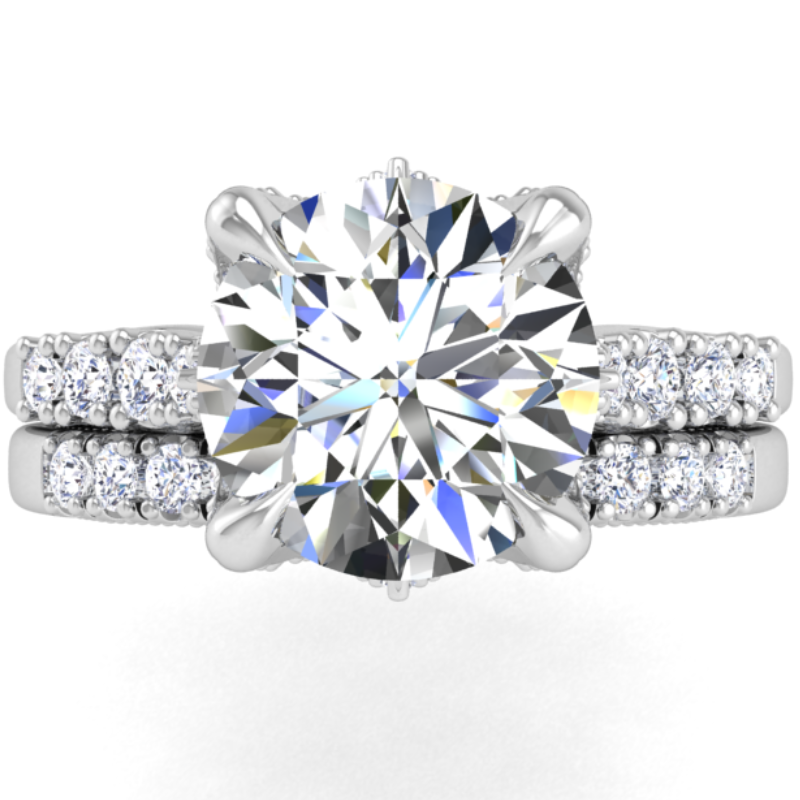 Ben Garelick Astra Galactic White Gold 3-Carat Head Round Diamond Engagement Ring Set Top