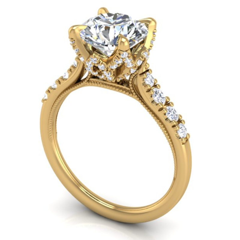 Ben Garelick Astra Galactic Yellow Gold Head Round Diamond Engagement Ring 