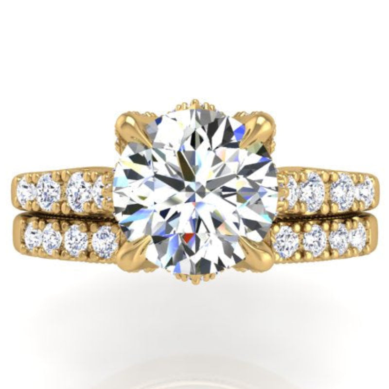 Ben Garelick Astra Galactic Yellow Gold 3-Carat Head Round Diamond Engagement Ring Set Top