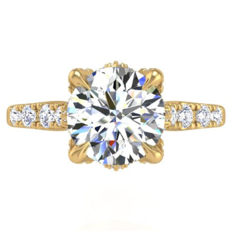 Ben Garelick Astra Galactic Yellow Gold 3-Carat Head Round Diamond Engagement Ring Top