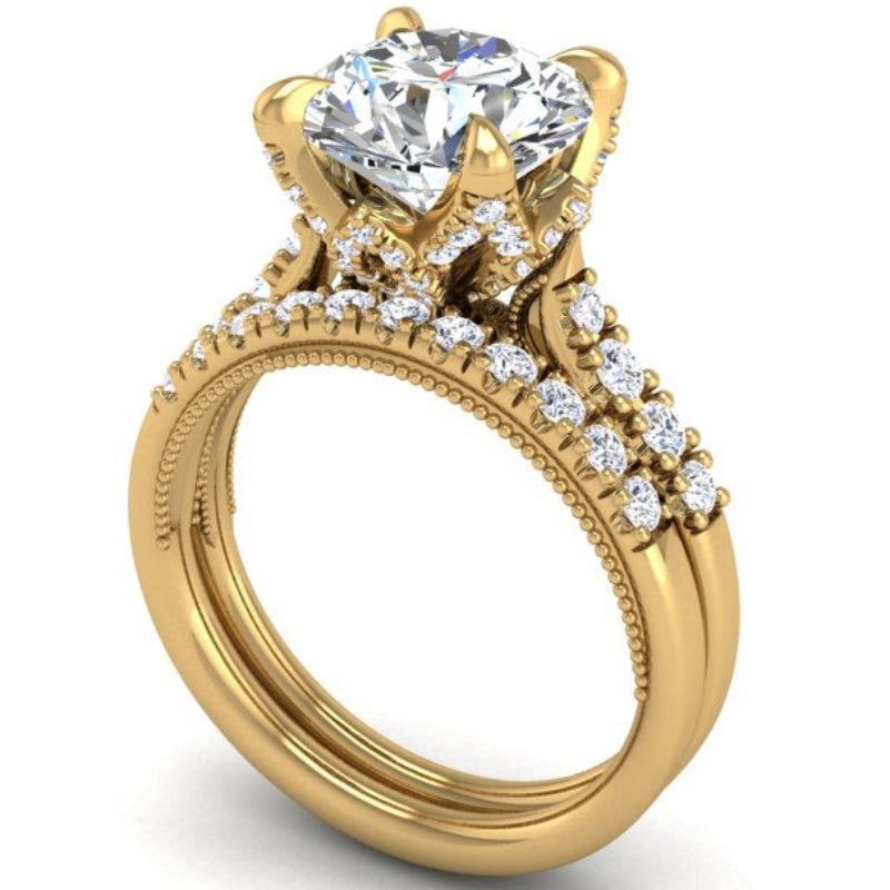 Ben Garelick Astra Galactic Yellow Gold 3-Carat Head Round Diamond Engagement Ring 3D  Set