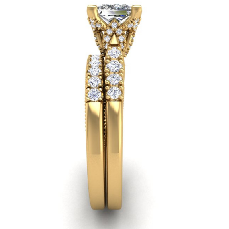 Ben Garelick Astra Galactic Yellow Gold 1-Carat Head Princess Diamond Engagement Ring  Set