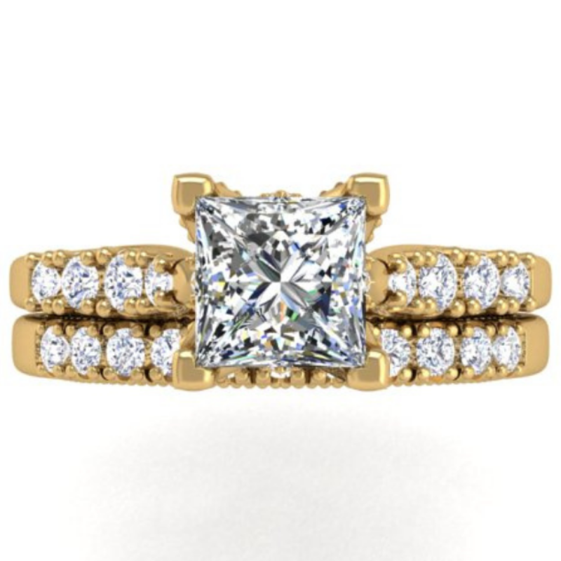 Ben Garelick Astra Galactic Yellow Gold 1-Carat Head Princess Diamond Engagement Ring  Set