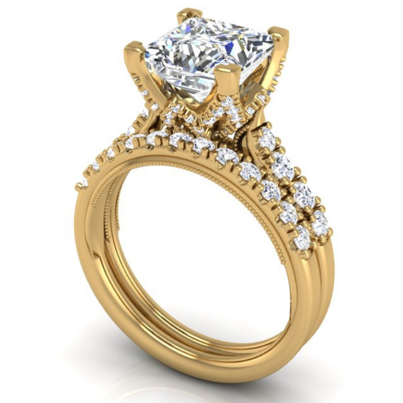 Ben Garelick Astra Galactic Yellow Gold 2-Carat Head Princess Diamond Engagement Ring  Set