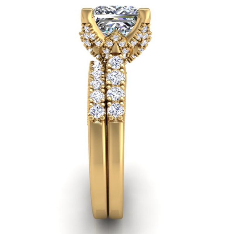 Ben Garelick Astra Galactic Yellow Gold 2-Carat Head Princess Diamond Engagement Ring  Set