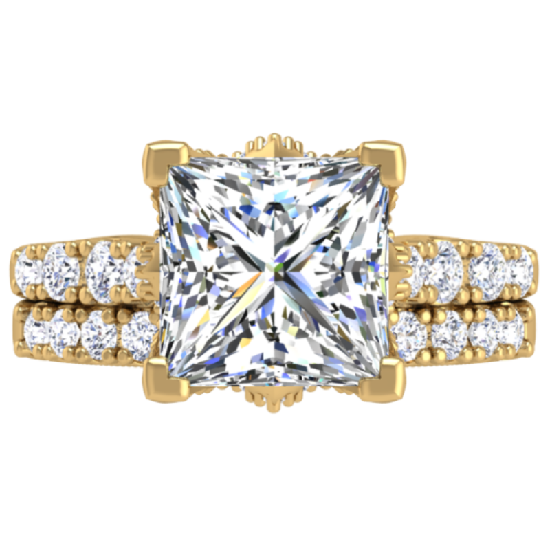 Ben Garelick Astra Galactic Yellow Gold 2-Carat Head Princess Diamond Engagement Ring  Set