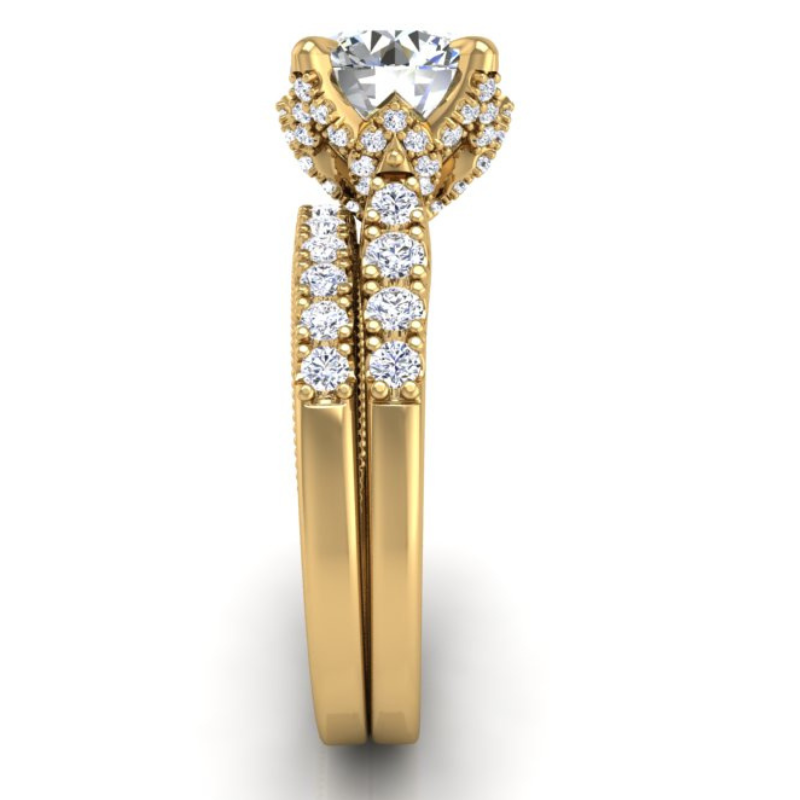 Ben Garelick Astra Galactic Yellow Gold  Head Round Diamond Engagement Ring Set