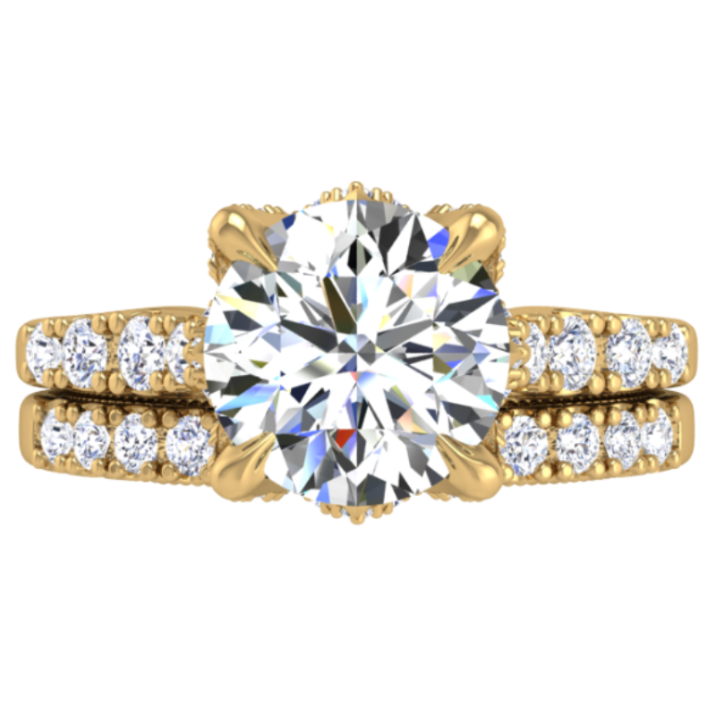 Ben Garelick Astra Galactic Yellow Gold  Head Round Diamond Engagement Ring Set