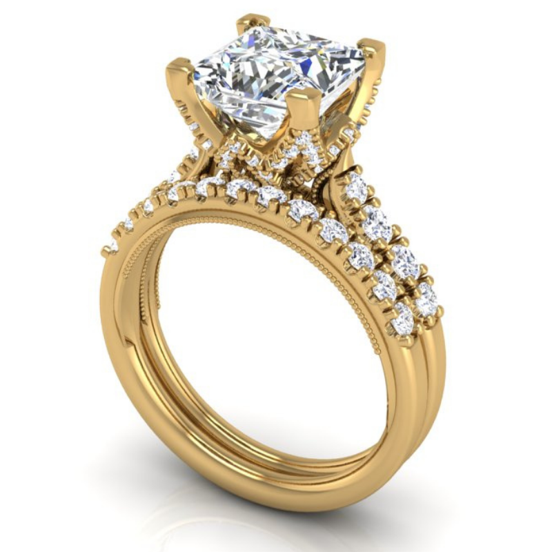 Ben Garelick Astra Galactic Yellow Gold 3-Carat Head Princess Diamond Engagement Ring  Set