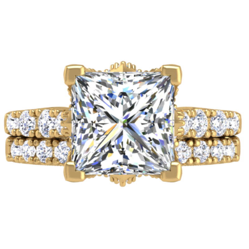 Ben Garelick Astra Galactic Yellow Gold 3-Carat Head Princess Diamond Engagement Ring  Set