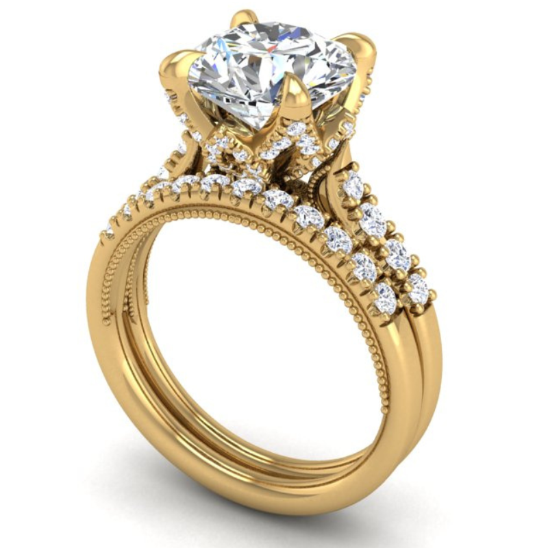 Ben Garelick Astra Galactic Yellow Gold  3-Carat Head Round Diamond Engagement Ring Set