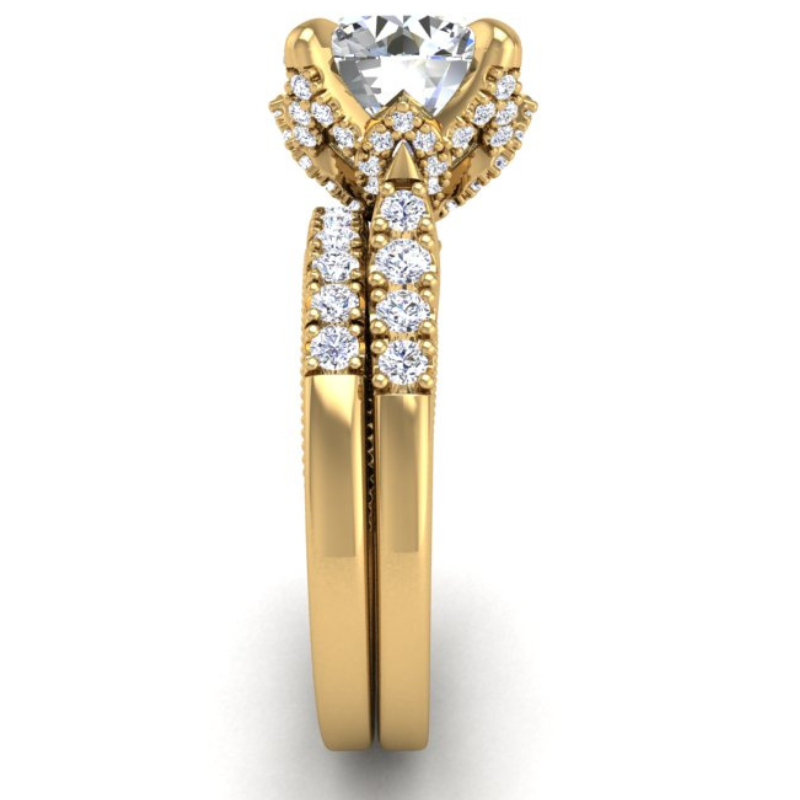 Ben Garelick Astra Galactic Yellow Gold  3-Carat Head Round Diamond Engagement Ring Set