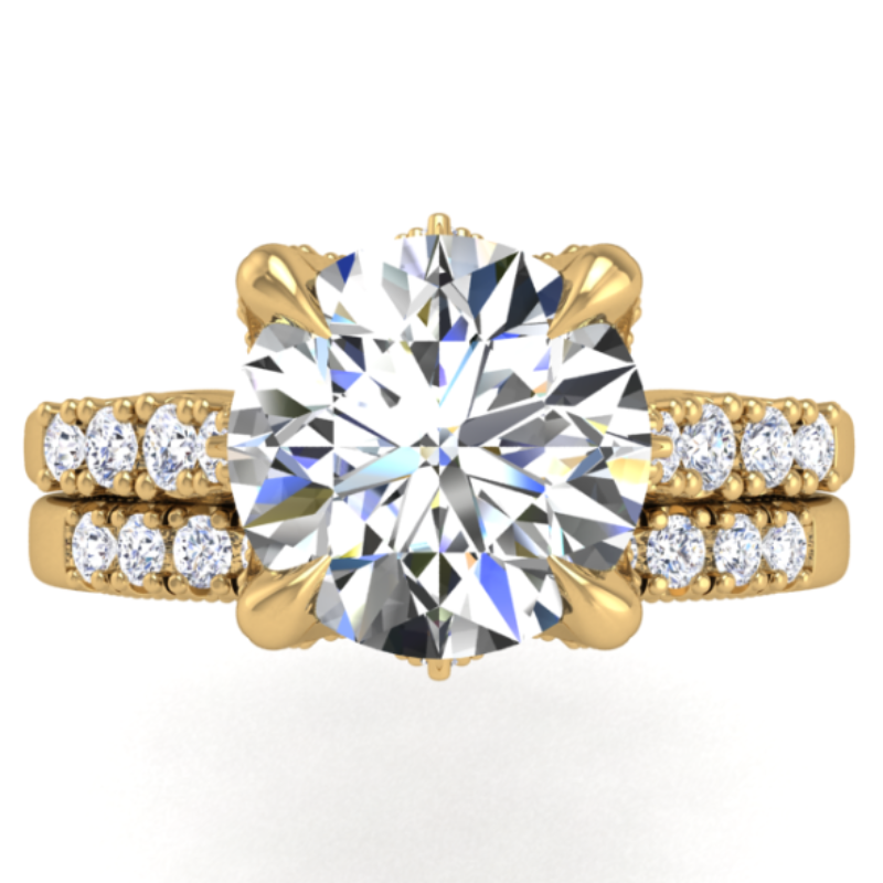 Ben Garelick Astra Galactic Yellow Gold  3-Carat Head Round Diamond Engagement Ring Set