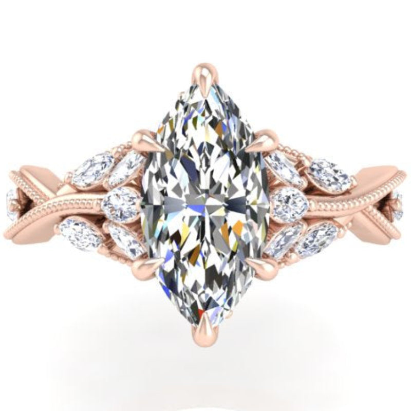 Ben Garelick Bellatrix 2.00 Carat Marquise Diamond Rose Gold Crown Engagement Ring Top