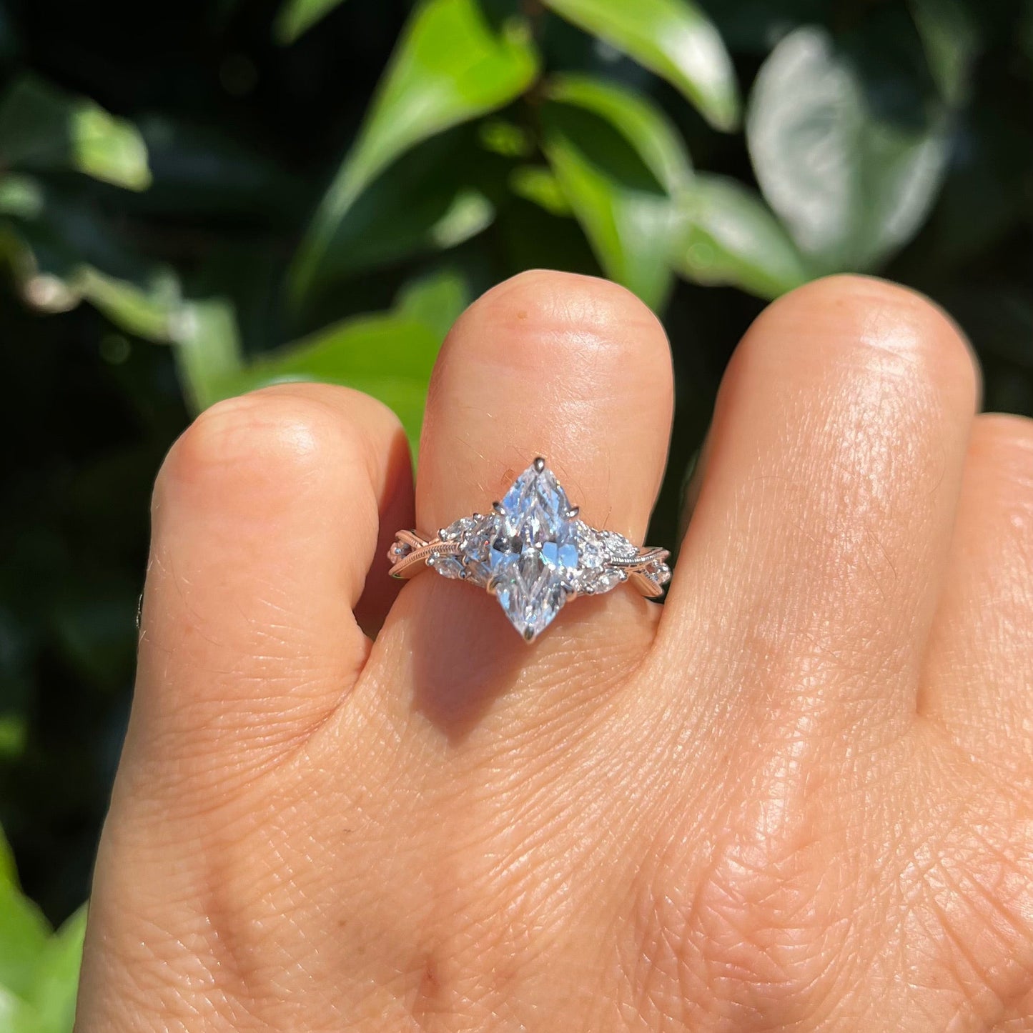 Ben Garelick Bellatrix 2.00 Carat Marquise Diamond White Gold Crown Engagement Ring on hand