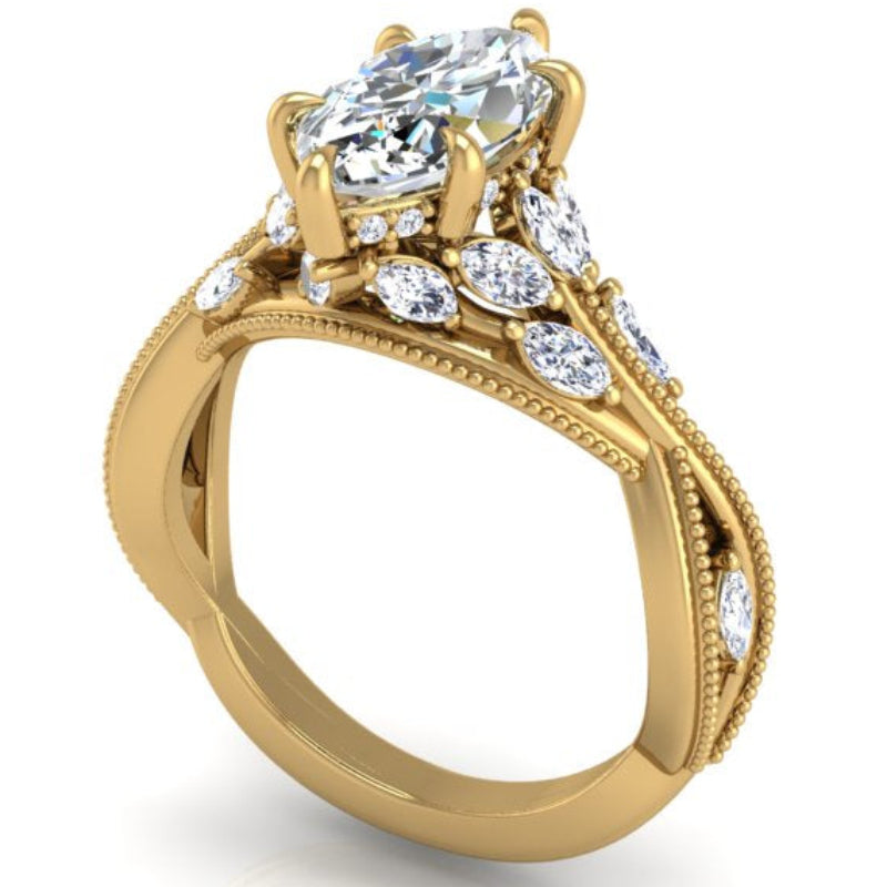 Ben Garelick Bellatrix 2.00 Carat Marquise Diamond Yellow Gold Crown Engagement Ring 3D
