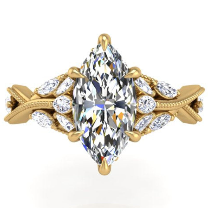 Ben Garelick Bellatrix 2.00 Carat Marquise Diamond Yellow Gold Crown Engagement Ring Top