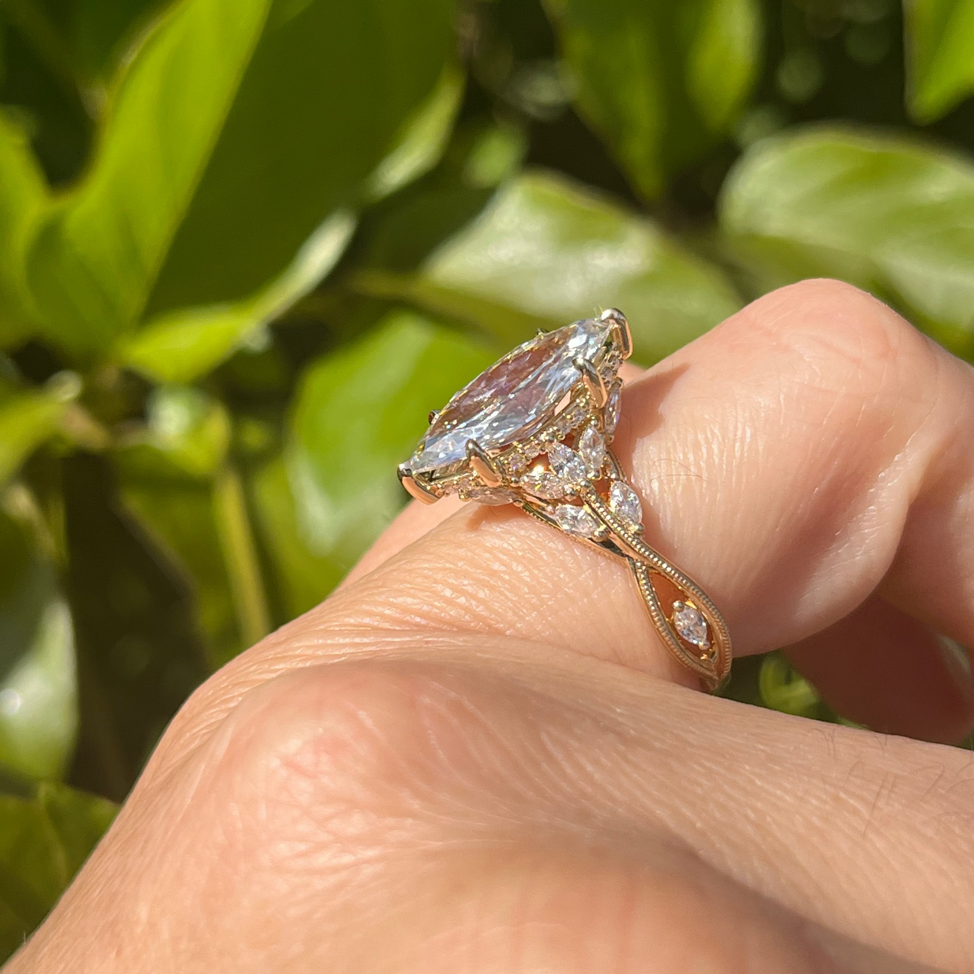 Ben Garelick Bellatrix 2.00 Carat Marquise Diamond Yellow Gold Crown Engagement Ring on hand