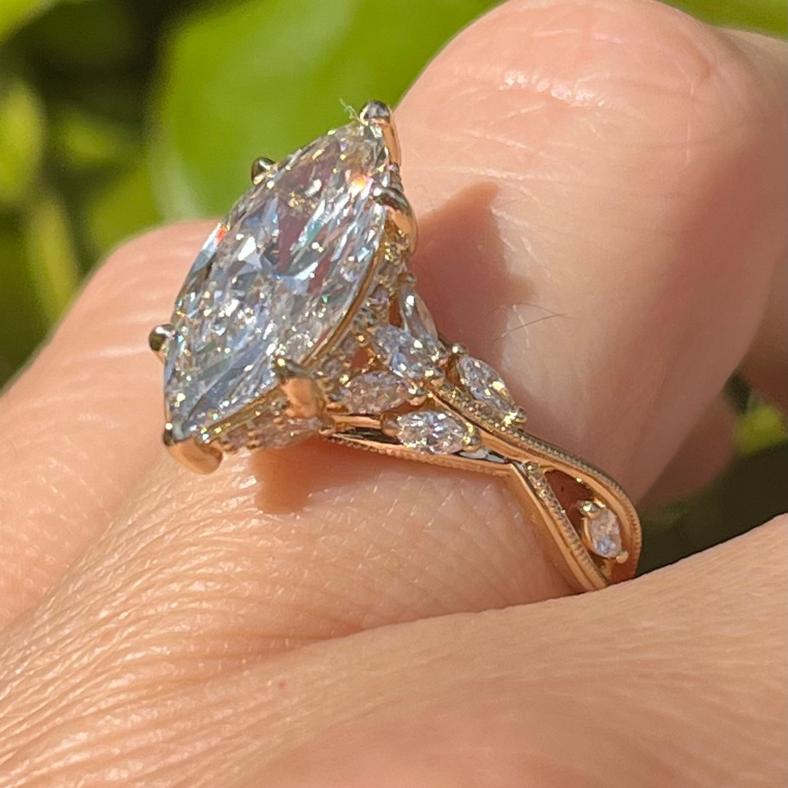 Ben Garelick Bellatrix 2.00 Carat Marquise Diamond Yellow Gold Crown Engagement Ring On hand