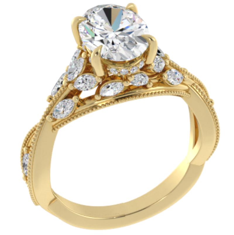 Ben Garelick Bellatrix 2.00 Carat Oval Diamond Yellow Gold Crown Engagement Ring 3D