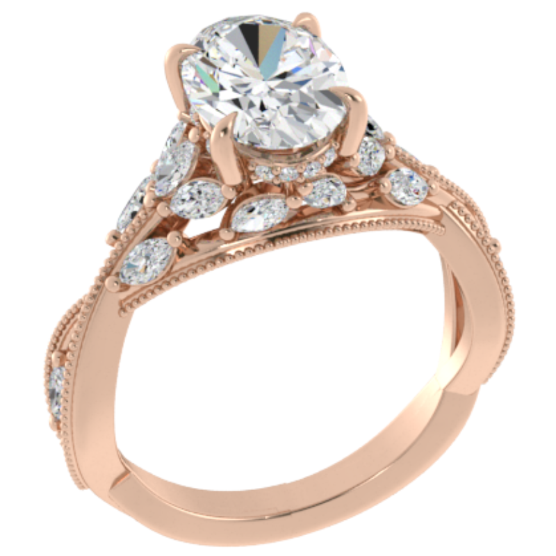 Ben Garelick Bellatrix 2.00 Carat Oval Diamond Rose Gold Crown Engagement Ring 3D