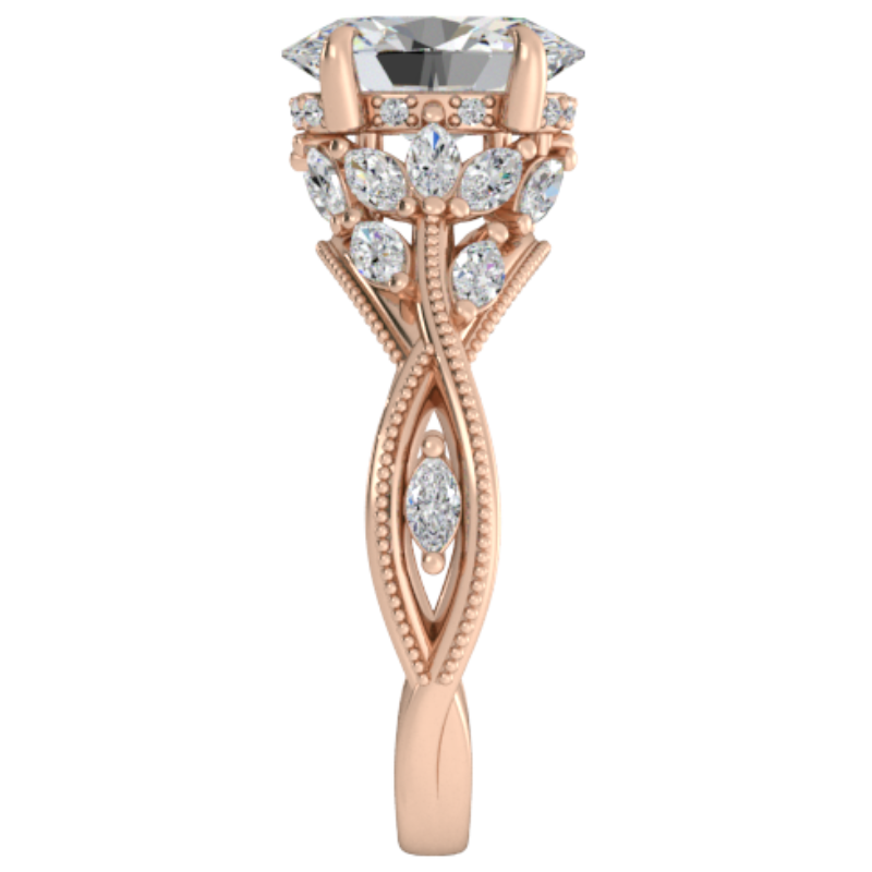 Ben Garelick Bellatrix 2.00 Carat Oval Diamond Rose Gold Crown Engagement Ring, Right