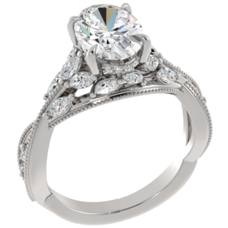 Ben Garelick Bellatrix 2.00 Carat Oval Diamond White Gold Crown Engagement Ring 3D