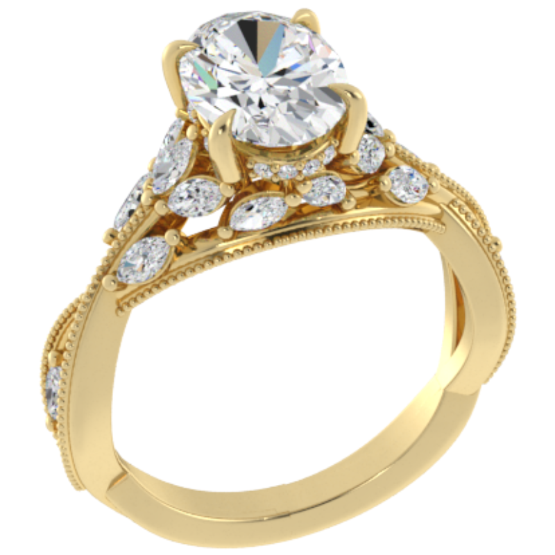 Ben Garelick Bellatrix 2.00 Carat Oval Diamond Yellow Gold Crown Engagement Ring 3D