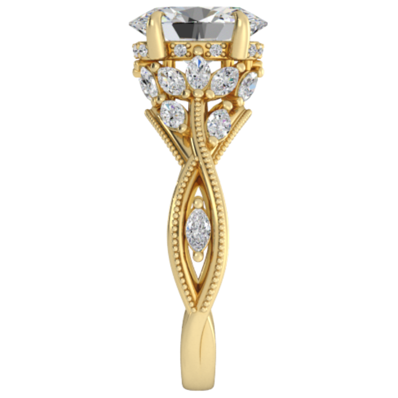 Ben Garelick Bellatrix 2.00 Carat Oval Diamond Yellow Gold Crown Engagement Ring, Right