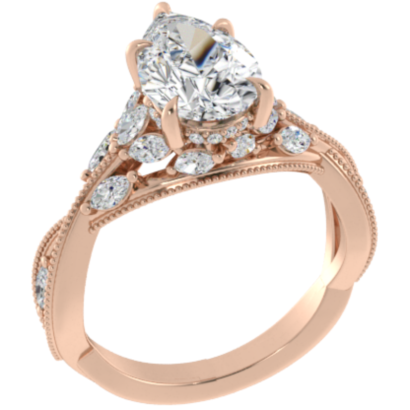 Ben Garelick Bellatrix 2.00 Carat Pear Diamond Rose Gold Crown Engagement Ring 3D