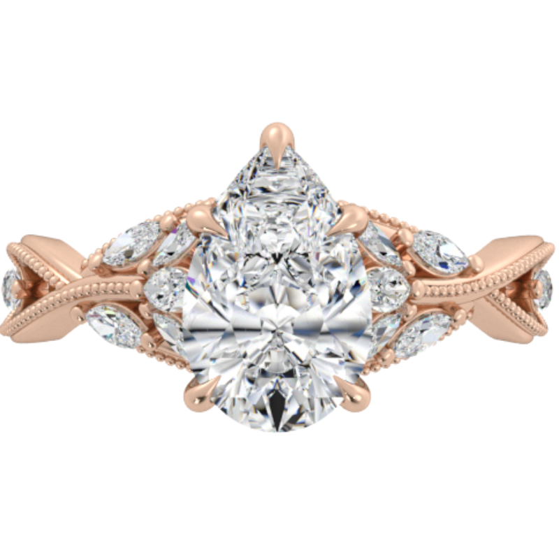 Ben Garelick Bellatrix 2.00 Carat Pear Diamond Rose Gold Crown Engagement Ring Top