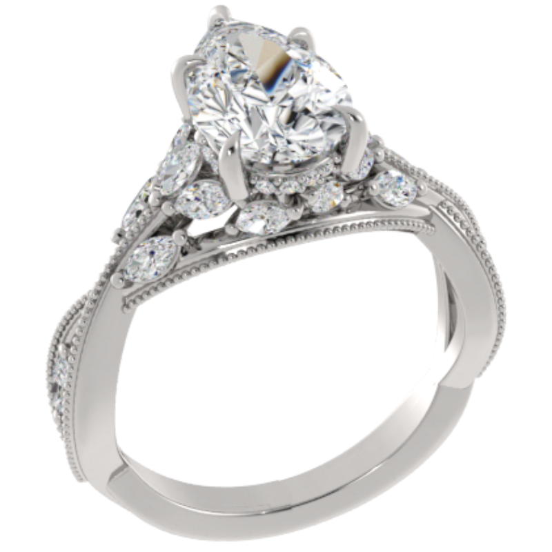 Ben Garelick Bellatrix 2.00 Carat Pear Diamond White Gold Crown Engagement Ring 3D